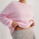 Casual Mink Hair Sweater Women Autumn Loose Pullover Top O neck Knitted Sweater Female Elegant
