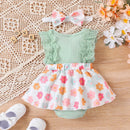 Summer Newborn Baby Girl Outfit Sleeveless Flower Lace Patchwork Bodysuit Dress Bowknot Hairband Clothes