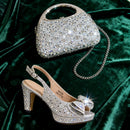 Women’s Italian Gold High Heels with Rhinestone Detail & Matching Bag Set