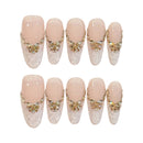 10pcs Handmade Press On Nails Pink Gold Butterfly Artificial Nail Tips With Rhinestones Design