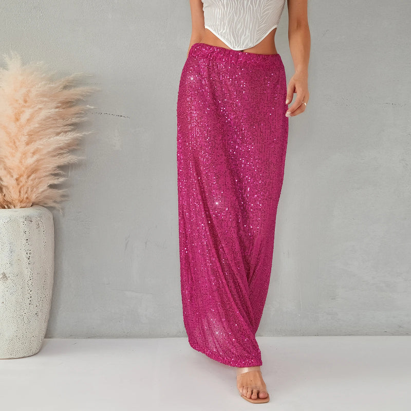 Sequined Design Women Long Mermaid Skirt Summer Black Elegant Skirts Elastic Waist Skirt