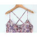Purple Floral Big Swing Sling Boho Dress Women O Neck Casual Holiday Summer Dresses Midi Robe