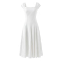 Women Square Neck Short Sleeve Midi Slim Elegant Dress Red Lace Up Evening Party Dresses
