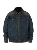 Men Washed Denim Jacket Rivet - Spring Fall Streetwear Essential