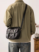Genuine leather men's messenger bag designer handmade leather work black shoulder bag