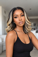 7x5 Lace Black with Blonde Highlight Layered Wavy Bob Wig Human Hair