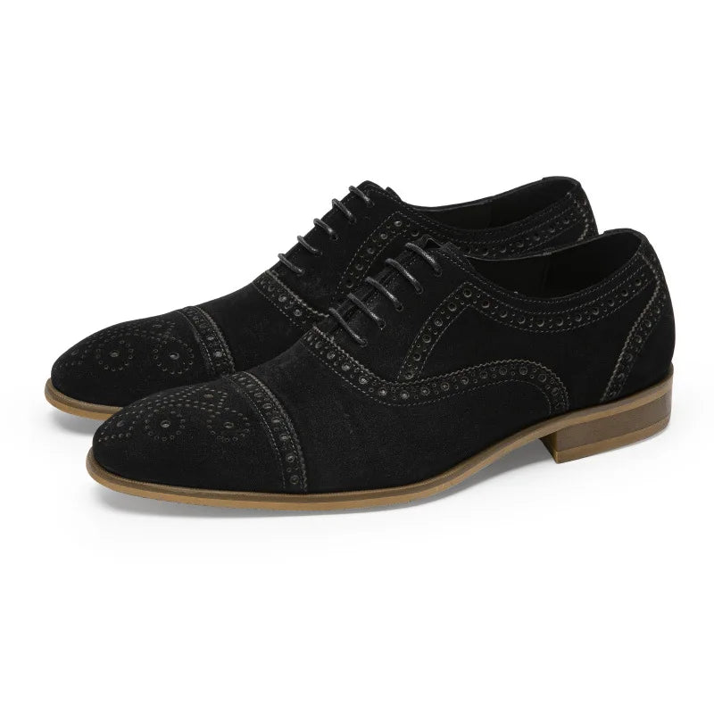 Luxury Suede Man Dress Shoes Genuine Leather Handmade Brogue Shoes Men