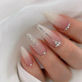 24Pcs Almond Pure Handmade Press On Nails Full Cover Butterfly French Pearl Diamond False Nails Wearable Manicure Nail Tips Art