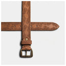 Brown leather belt with intricate patterns on a white background, Obroi
