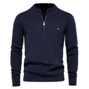 Men Casual Warm Sweater Jacket Solid Stand Collar Zipper Knitted Sweater Men