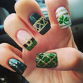 Green Square Nails with Lucky Four-leaf Clover Decoration Press on Nails with Green Grass Design Nails Press on