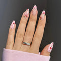 24pcs Wearable Fake Nail Sweet Pink Flower Almond Nails Sets Press on Bow Diamond Design Nails Tips Finished Pearl False Nail