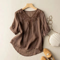 Summer Women Flower Embroidery  Cotton T-shirt Simple Basic Pullover Tops Female