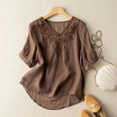 Summer Women Flower Embroidery  Cotton T-shirt Simple Basic Pullover Tops Female