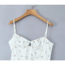 Summer Women French Style Cherry Sling Dress Sexy Hem Slit Female Cross Lacing Up Bandage Back Midi Robe Holiday