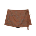 Summer women's casual mid waist contrasting bead decoration bow short skirt pants