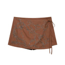 Summer women's casual mid waist contrasting bead decoration bow short skirt pants