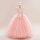 Girls flower sequins sleeveless embroidery children embroidered bow tulle long dress