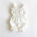 White baby romper with ruffled details on a white background, Obroi