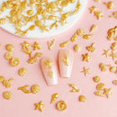 30Pcs 3D Ocean Nail Charms Resin Gold Series Starfish Art Decorations Mini Beach Summer Nail Accessories