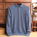 Men's Polo Collar Knit Sweater Autumn Solid Business Casual Wool Knit Pullovers