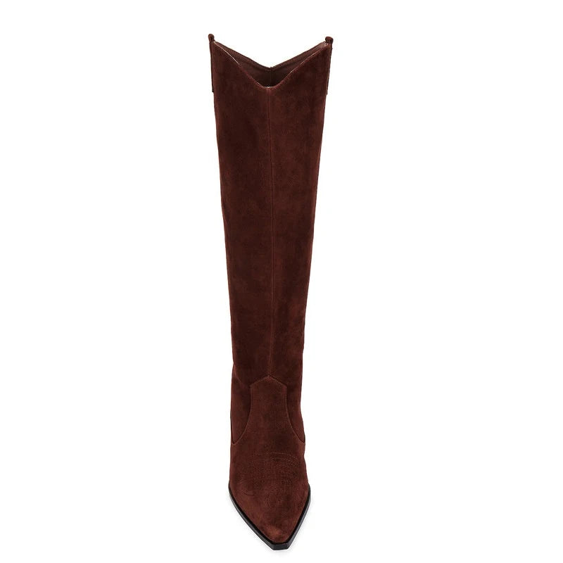 Women Knee-High Boots Autumn Winter Thick High Heels Real Leather Shoes