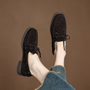 Women retro round toe oxfords 3.5cm mid heels black pumps