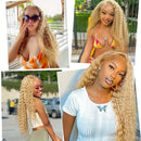 Collage of a woman with blonde hair in various settings, Obroi