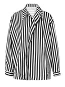 Women Khaki Striped Big Size Casual Blouse Lapel Long Sleeve Loose Fit Shirt Tide Spring Autumn