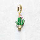 Green Cactus Gold Plated Pendants Charm For Jewelry Making Solid 925 Sterling Silver Gift For Women Men