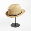 Casual Crochet Braid Trim Roll-Up Brim Sun Hat Short Brim Straw Jazz Fedoras