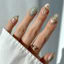 10/30pcs Pink Green Almomd Press On Nails Gold Bow & White Mini Flower Almond Nails