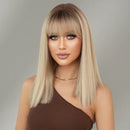 Shoulder Length Wig Straight Blonde Ombre Brown Wigs For Women Density Layered Wigs With Bang