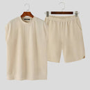 Knitted Texture Sleeveless Suits Solid Drop Shoulder Vests Shorts Two-piece