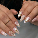 24pcs Nails Glossy Summer Almond Nail Tips Wearable Detachable Flower Press on Nails for Girl