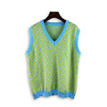 Flower Patchwork V-neck Vest Plaid Jacquard Knitted Sweater Sleeveless Oversized Spring and Autumn Casual