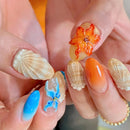 Handmade Manicure Medium Almond Fake Nails Limited Press On Nails Shell Design with Adhesive Nail File Set