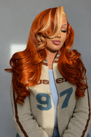 Ginger with Blonde Highlight Lace Frontal Body Wave Human Hair Wigs Transparent Lace Front Remy Hair Wig Pre Plucked