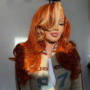 Ginger with Blonde Highlight Lace Frontal Body Wave Human Hair Wigs Transparent Lace Front Remy Hair Wig Pre Plucked