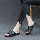 Women Genuine Leather Slippers Summer Slip On Outside Casual Sole Retro Women Flat Slippers