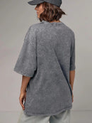 casual versatile t-shirt female washed retro American ins loose top
