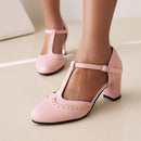 Women Shoes Heels Spring Heel Shoes Ladies Buckle Round Head Shoes