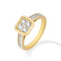 Gold ring with diamonds on a white background, branded 'Obroi'.