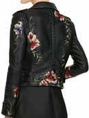 Autumn Winter Floral Embroidery Leather Jackets Women Moto Rivet Black Punk Outerwear Biker Coats