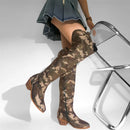 Women Pointed Toe Blue Rhinestone Over The Knee Boots Heel Handmade Female Bling Boots