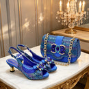 Match Shoe and Bag Set for in Women Royal Blue Crystal Shoe and Purse