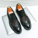 Men Oxfords Shoes Genuine Leather Shoes Patent Leather Formal Breathable Dress Shoes Hollow Mesh Out Flats