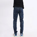 Men Jeans Spliced Designer Elastic Slim Fit Biker Jeans Men Retro Blue Zipper Patched Hip Hop Denim Pants