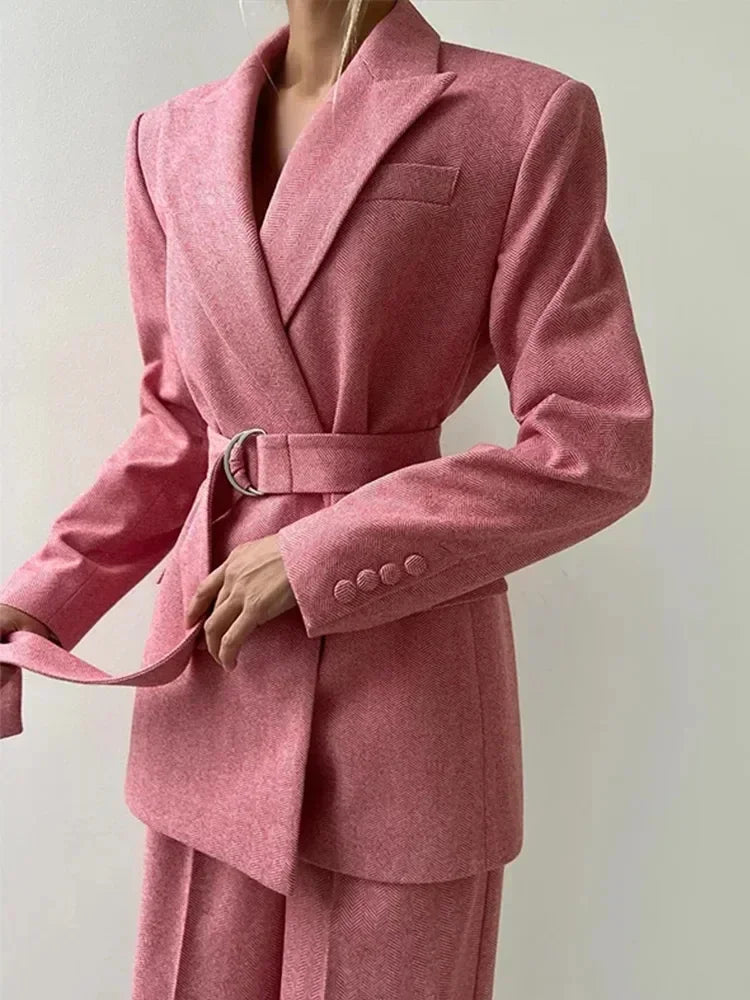 Top Blazer Pants Sets 3 Pieces For Women Solid Jacket Crop Tops High Waist Pocket Pant Lady Office Set