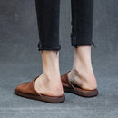 Women Genuine Leather Slippers Summer Slip On Outside Casual Sole Retro Women Flat Slippers